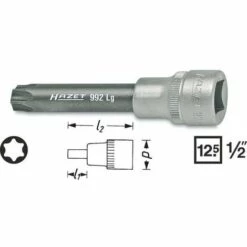 Hazet Douille Mâle TORX - Carré Creux 12,5 Mm (1/2 Pouce) - Profil TORX Intérieur - Taille: T 70 - Longueur Totale: 105 Mm - 992LG-T70