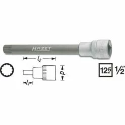 Hazet Douille Mâle - Carré Creux 12,5 Mm (1/2 Pouce) - Profil Denture Multiple Intérieur XZN - Taille: M10 - Longueur Totale: 120 Mm - 990SLG-10