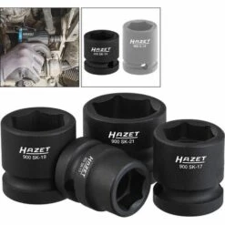 Hazet Jeu De Clés à Douilles à Chocs - Carré Creux 12,5 Mm (1/2 Pouce) - Profil Traction à 6 Pans Extérieurs - Longueur Totale: 29 Mm - Nombre D'outils: 4 - 900SK/4