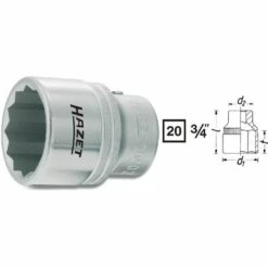 Hazet Douille à 12 Pans - Carré Creux 20 Mm (3/4 Pouce) - Profil à 12 Pans Extérieurs - Taille: 22 - Longueur Totale: 52 Mm - 1000Z-22
