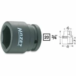 Hazet Douille à 6 Pans à Chocs - Carré Creux 20 Mm (3/4 Pouce) - Profil à 6 Pans Extérieurs - Taille: 33 - Longueur Totale: 54 Mm - 1000S-33