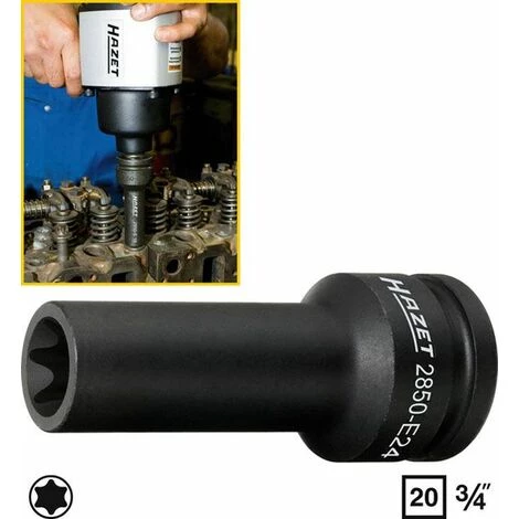 Hazet Douille à Chocs TORX - Carré Creux 20 Mm (3/4 Pouce) - Profil TORX Extérieur - Taille: E 20 - Longueur Totale: 110 Mm - 2850-E20 3 Hazet Douille à Chocs TORX - Carré Creux 20 Mm (3/4 Pouce) - Profil TORX Extérieur - Taille: E 20 - Longueur Totale: 110 Mm - 2850-E20