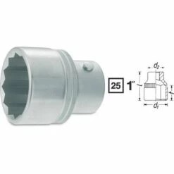 Hazet Douille à 12 Pans - Carré Creux 25 Mm (1 Pouce) - Profil à 12 Pans Extérieurs - Taille: 32 - Longueur Totale: 60 Mm - 1100Z-32