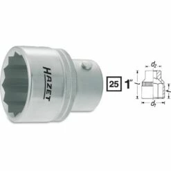 Hazet Douille à 12 Pans - Carré Creux 25 Mm (1 Pouce) - Profil à 12 Pans Extérieurs - Taille: 46 - Longueur Totale: 72 Mm - 1100Z-46
