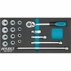 Hazet Jeu De Clés à Douilles - Carré Creux 10 Mm (3/8 Pouce) - Profil Traction à 6 Pans Extérieurs - Nombre D'outils: 17 - 163-181/17