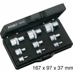 Hazet Jeu D'outils TORX - Carré Creux 6,3 Mm (1/4 Pouce), Carré Creux 10 Mm (3/8 Pouce), Carré Creux 12,5 Mm (1/2 Pouce) - Profil TORX Extérieur - Nombre D'outils: 9 - 1557/9