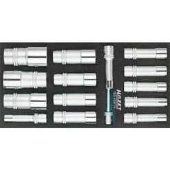 Hazet Jeu De Clés à Douilles - Carré Creux 12,5 Mm (1/2 Pouce) - Profil Traction à 6 Pans Extérieurs - Dimension: 342 X 172 - Nombre D'outils : 15 - 163-459/15