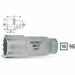 Hazet Douille à 12 Pans - Carré Creux 10 Mm (3/8 Pouce) - Profil Traction à 12 Pans Extérieurs - Taille: 9 - Longueur Totale: 54 Mm - 880TZ-9