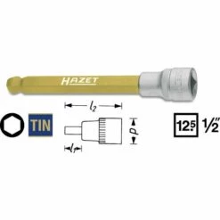 Hazet Douille Mâle - Carré Creux 12,5 Mm (1/2 Pouce) - Profil à 6 Pans Intérieurs - Taille: 7 - Longueur Totale: 140 Mm - 986KK-7