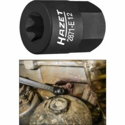 Hazet Douille TORX Pour Compresseur Turbo / Collecteur - 6 Pans Extérieurs 17 Mm - Profil TORX Extérieur - Taille: E 12 - Longueur Totale: 28 Mm - 2871-E12