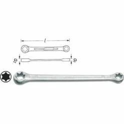 Hazet Clé Polygonale Double TORX - Profil TORX Extérieur - Taille: E 6 X E 8 - Longueur Totale: 113 Mm - 609-E6XE8